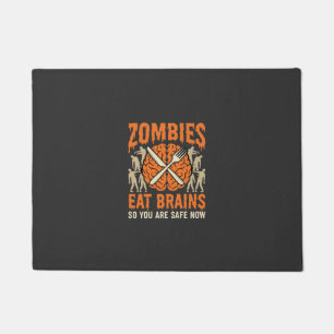 Grappige Zombie Eet Hersenen Halloween Vector Ontw Deurmat