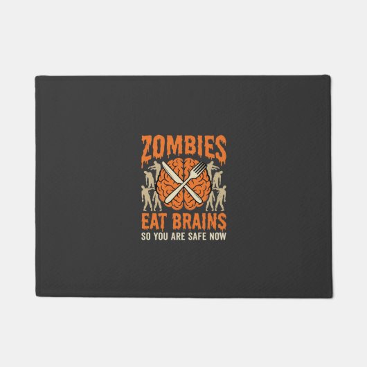 Grappige Zombie Eet Hersenen Halloween Vector Ontw Deurmat (Voorkant)