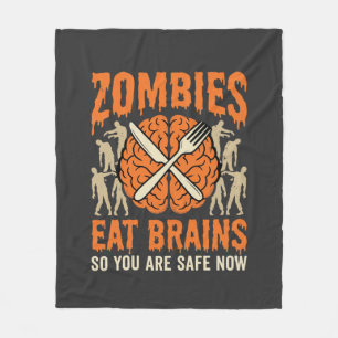 Grappige Zombie Eet Hersenen Halloween Vector Ontw Fleece Deken