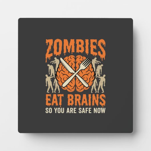 Grappige Zombie Eet Hersenen Halloween Vector Ontw Fotoplaat (Voorkant)
