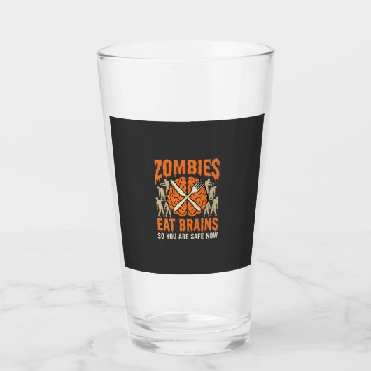 Grappige Zombie Eet Hersenen Halloween Vector Ontw Glas (Voorkant)