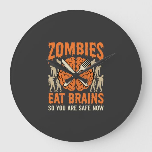 Grappige Zombie Eet Hersenen Halloween Vector Ontw Grote Klok (Voorkant)