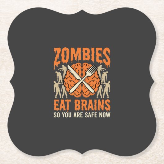 Grappige Zombie Eet Hersenen Halloween Vector Ontw Kartonnen Onderzetters (Voorkant)