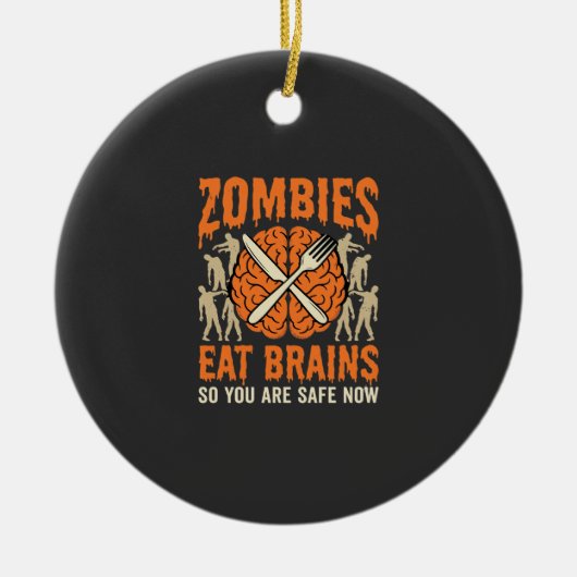 Grappige Zombie Eet Hersenen Halloween Vector Ontw Keramisch Ornament (Voorkant)