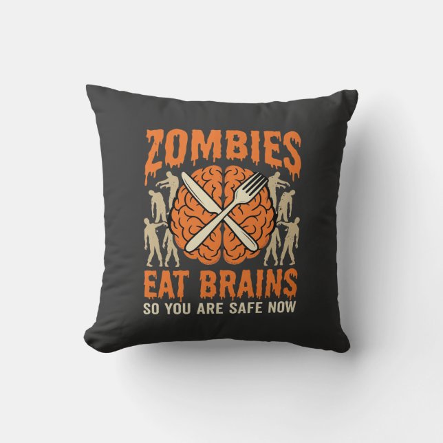 Grappige Zombie Eet Hersenen Halloween Vector Ontw Kussen (Voorkant)