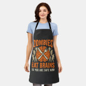 Grappige Zombie Eet Hersenen Halloween Vector Ontw Schort (Gedragen)