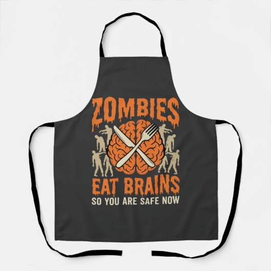 Grappige Zombie Eet Hersenen Halloween Vector Ontw Schort (Voorkant)