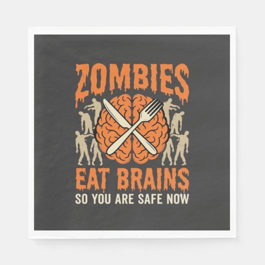 Grappige Zombie Eet Hersenen Halloween Vector Ontw Servet (Voorkant)