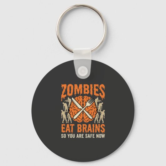 Grappige Zombie Eet Hersenen Halloween Vector Ontw Sleutelhanger (Voorkant)