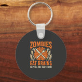 Grappige Zombie Eet Hersenen Halloween Vector Ontw Sleutelhanger (Voorkant)