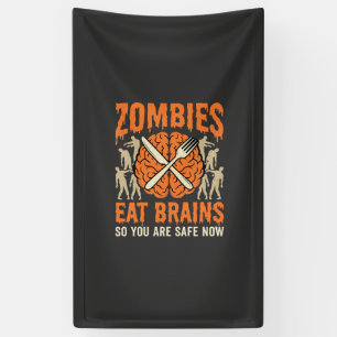 Grappige Zombie Eet Hersenen Halloween Vector Ontw Spandoek