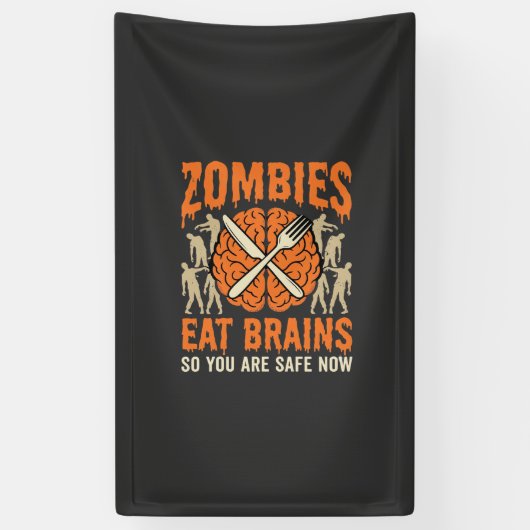 Grappige Zombie Eet Hersenen Halloween Vector Ontw Spandoek (Verticaal)