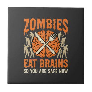 Grappige Zombie Eet Hersenen Halloween Vector Ontw Tegeltje