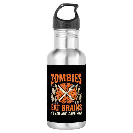 Grappige Zombie Eet Hersenen Halloween Vector Ontw Waterfles (Voorkant)