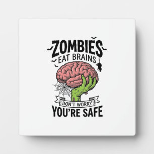 Grappige Zombie Eet Hersenen Je Bent Veilig Hallow Fotoplaat