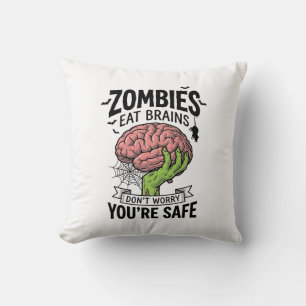Grappige Zombie Eet Hersenen Je Bent Veilig Hallow Kussen