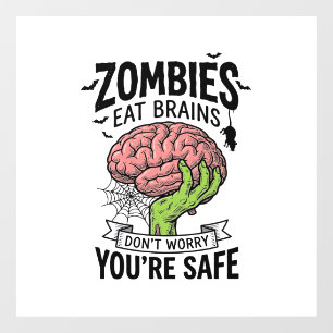 Grappige Zombie Eet Hersenen Je Bent Veilig Hallow Raamsticker