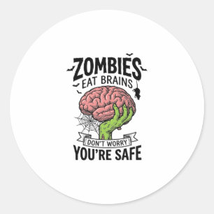 Grappige Zombie Eet Hersenen Je Bent Veilig Hallow Ronde Sticker