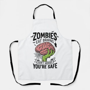 Grappige Zombie Eet Hersenen Je Bent Veilig Hallow Schort
