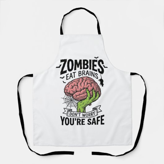 Grappige Zombie Eet Hersenen Je Bent Veilig Hallow Schort (Voorkant)