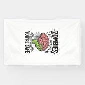 Grappige Zombie Eet Hersenen Je Bent Veilig Hallow Spandoek (Horizontaal)