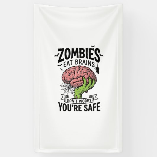 Grappige Zombie Eet Hersenen Je Bent Veilig Hallow Spandoek (Verticaal)
