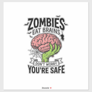 Grappige Zombie Eet Hersenen Je Bent Veilig Hallow Sticker