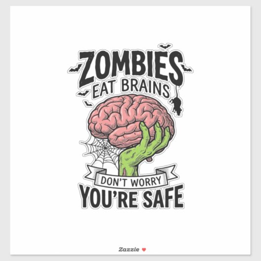 Grappige Zombie Eet Hersenen Je Bent Veilig Hallow Sticker (Vel)