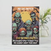 Grappige Zombie Familie Halloween Party Kaart (Staand voorkant)