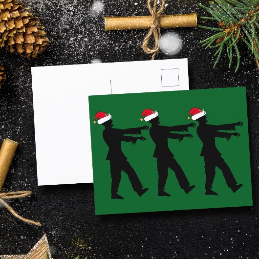 Grappige Zombie in Santa Hats Groene Kerstmis Briefkaart