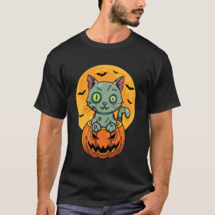 Grappige Zombie Kat Pompoen Schattige Kitten Vrouw T-shirt
