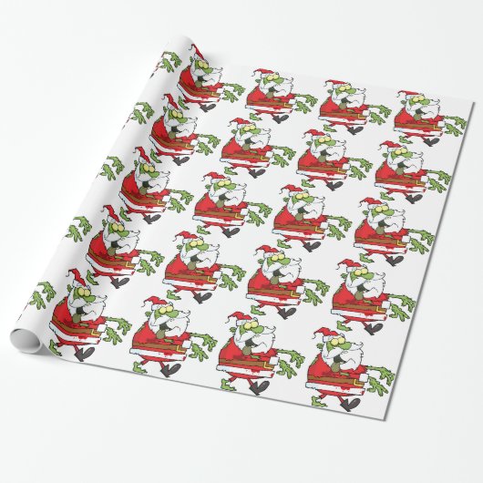 Grappige Zombie Kerstman Cadeaupapier (Uitgerold)