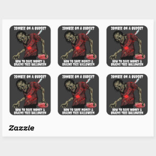 Grappige Zombie Op Een Budget Halloween Vierkante Sticker