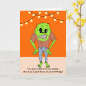 Grappige Zombie Verjaardag Kaart voor iedereen (Gele Bloem)