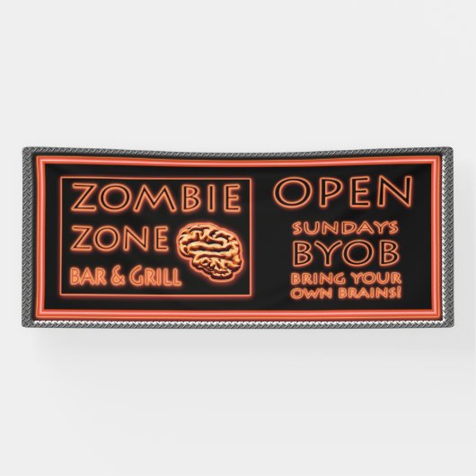 Grappige Zombie Zone Bring Your Own Brains Spandoek (Horizontaal)