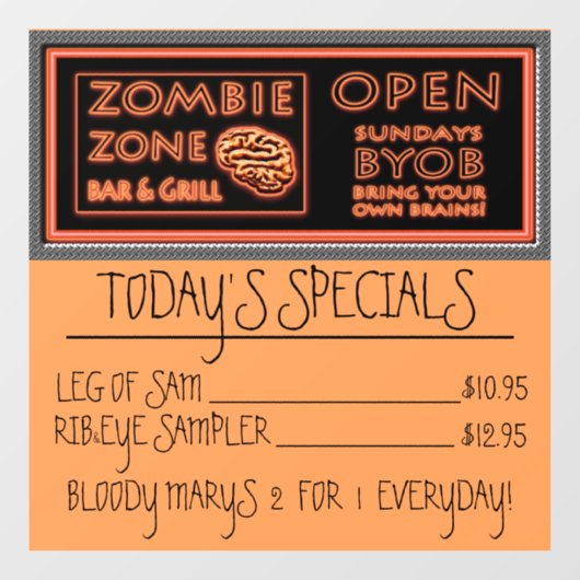 Grappige Zombie Zone Halloween Raamsticker (Vel)