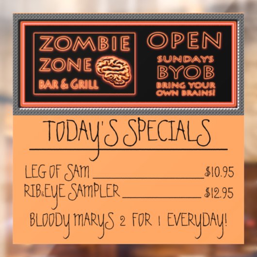 Grappige Zombie Zone Halloween Raamsticker (Vel 2)