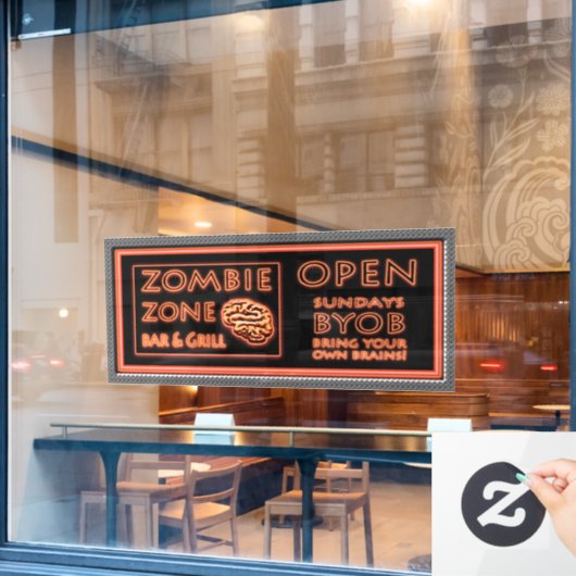 Grappige Zombie Zone Halloween Raamsticker (Cafe Raam)