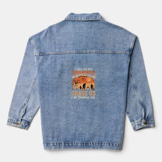 Grappige zombies halloween achtervolgen ons ontwer denim jacket (Achterkant)