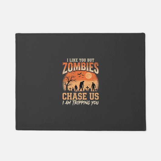 Grappige zombies halloween achtervolgen ons ontwer deurmat (Voorkant)