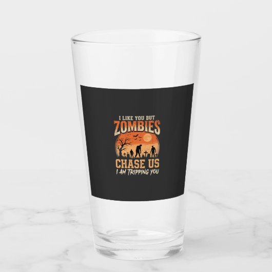 Grappige zombies Halloween achtervolgen ons ontwer Glas (Voorkant)