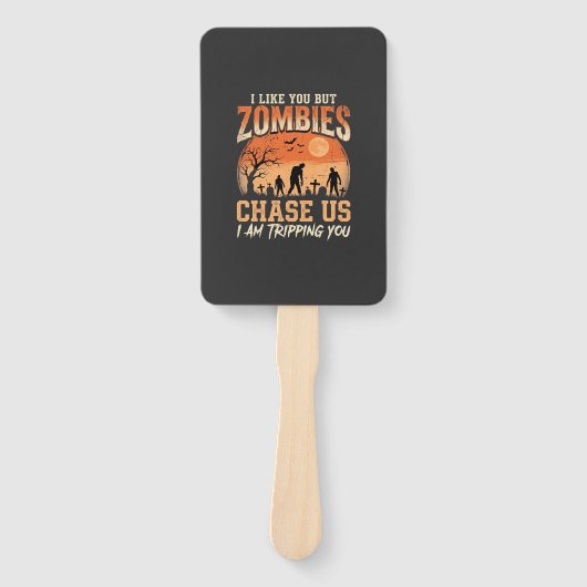 Grappige zombies Halloween achtervolgen ons ontwer Handwaaier (Voorkant)