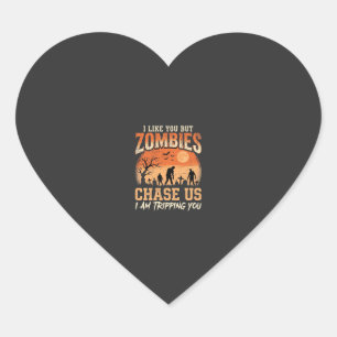 Grappige zombies Halloween achtervolgen ons ontwer Hart Sticker
