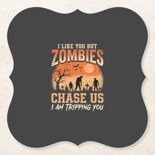 Grappige zombies Halloween achtervolgen ons ontwer Kartonnen Onderzetters (Voorkant)