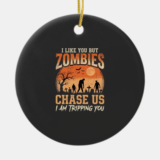 Grappige zombies halloween achtervolgen ons ontwer keramisch ornament (Voorkant)