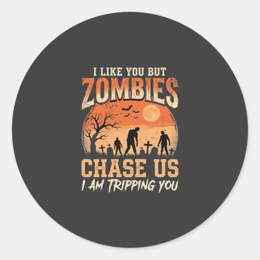 Grappige zombies Halloween achtervolgen ons ontwer Ronde Sticker (Voorkant)