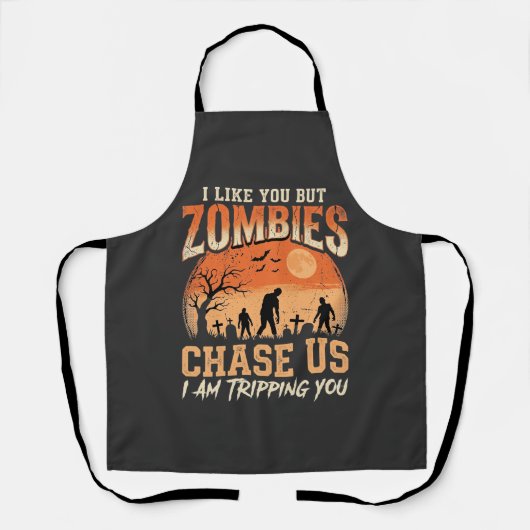Grappige zombies halloween achtervolgen ons ontwer schort (Voorkant)