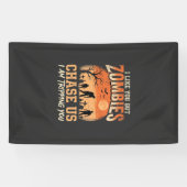 Grappige zombies halloween achtervolgen ons ontwer spandoek (Horizontaal)