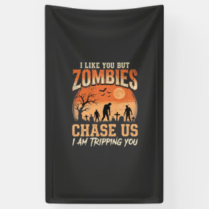 Grappige zombies halloween achtervolgen ons ontwer spandoek