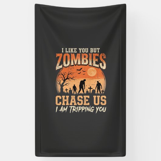Grappige zombies halloween achtervolgen ons ontwer spandoek (Verticaal)